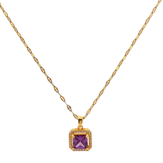 Purple Square Halo Pendant Necklace Necklaces