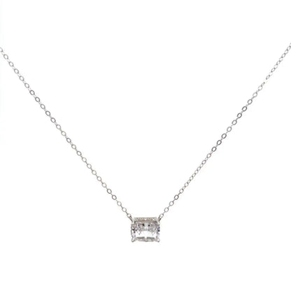 Rectangle Solitaire Pendant Necklace Silver Necklaces
