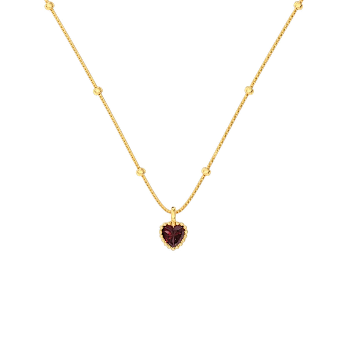Red Heart Necklace in 18ct Gold plated 925 Sterling Silver with a deep red heart-shaped stone