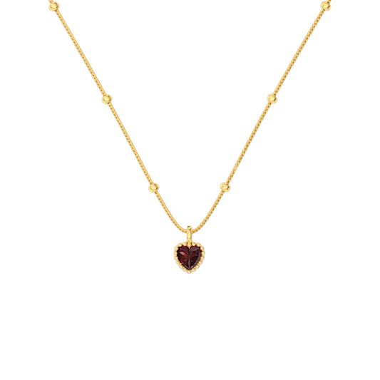 Red Heart Necklace in 18ct Gold plated 925 Sterling Silver with a deep red heart-shaped stone