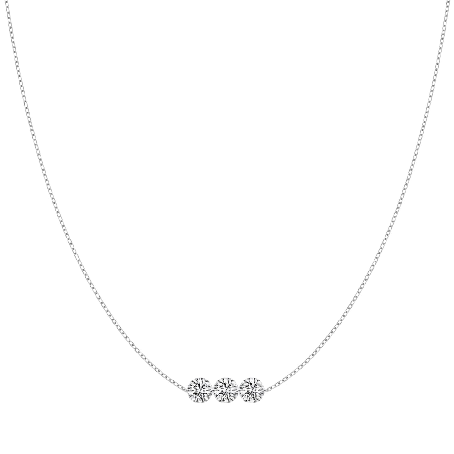 Rhodium plated triple stone necklace with three zirconia stones