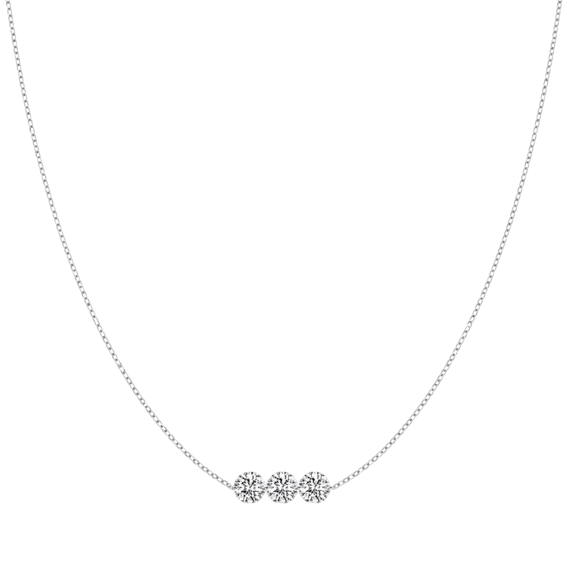 Rhodium plated triple stone necklace with three zirconia stones