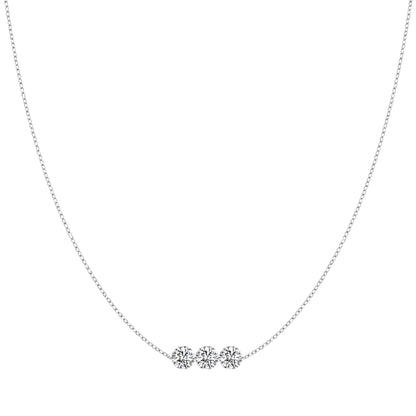 Rhodium plated triple stone necklace with three zirconia stones