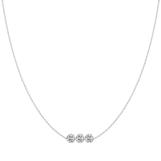 Rhodium plated triple stone necklace with three zirconia stones