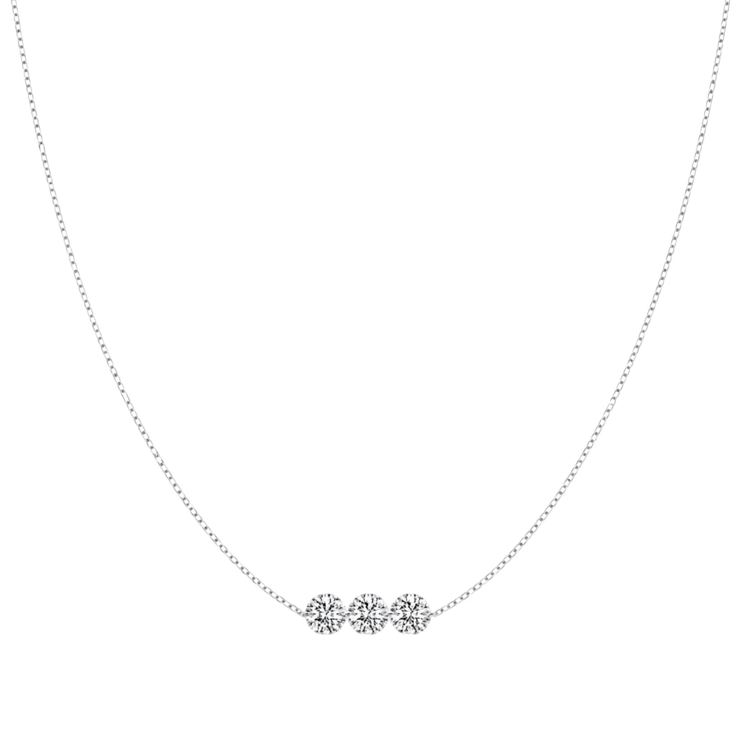Rhodium plated triple stone necklace with three zirconia stones