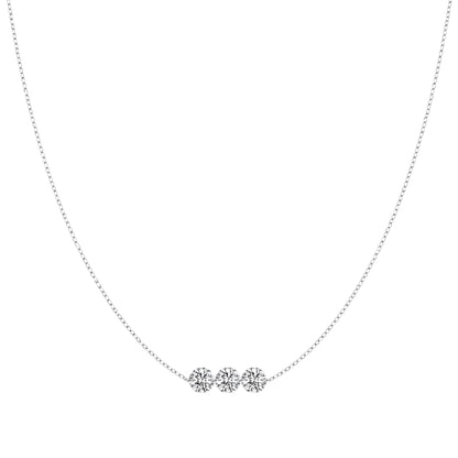Rhodium plated triple stone necklace with three zirconia stones
