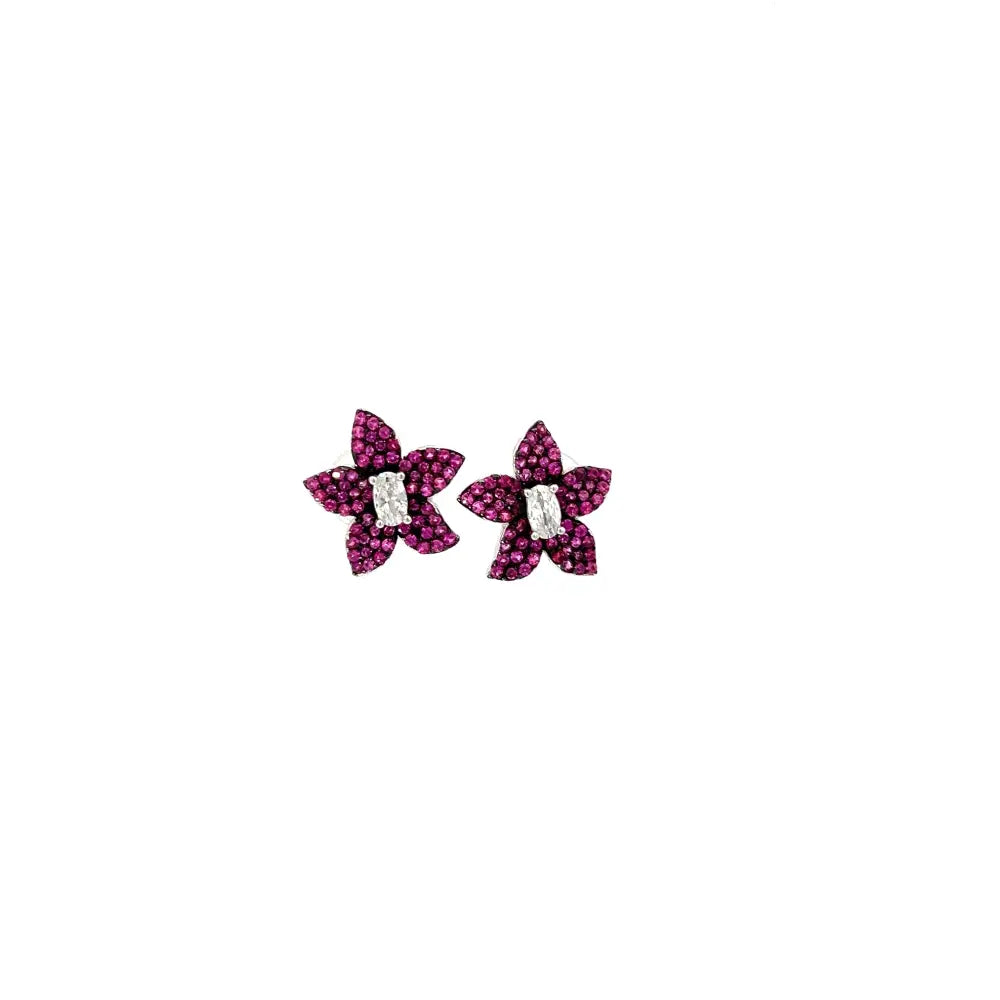 Rich Pink Floral Stud Earrings Earrings
