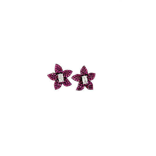 Rich Pink Floral Stud Earrings Earrings