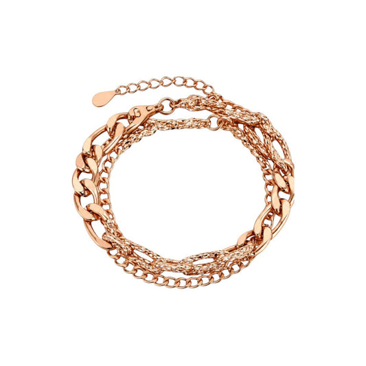 Rose Gold Multi-Chain Bracelet featuring multiple chain styles in a layered design with an adjustable clasp.