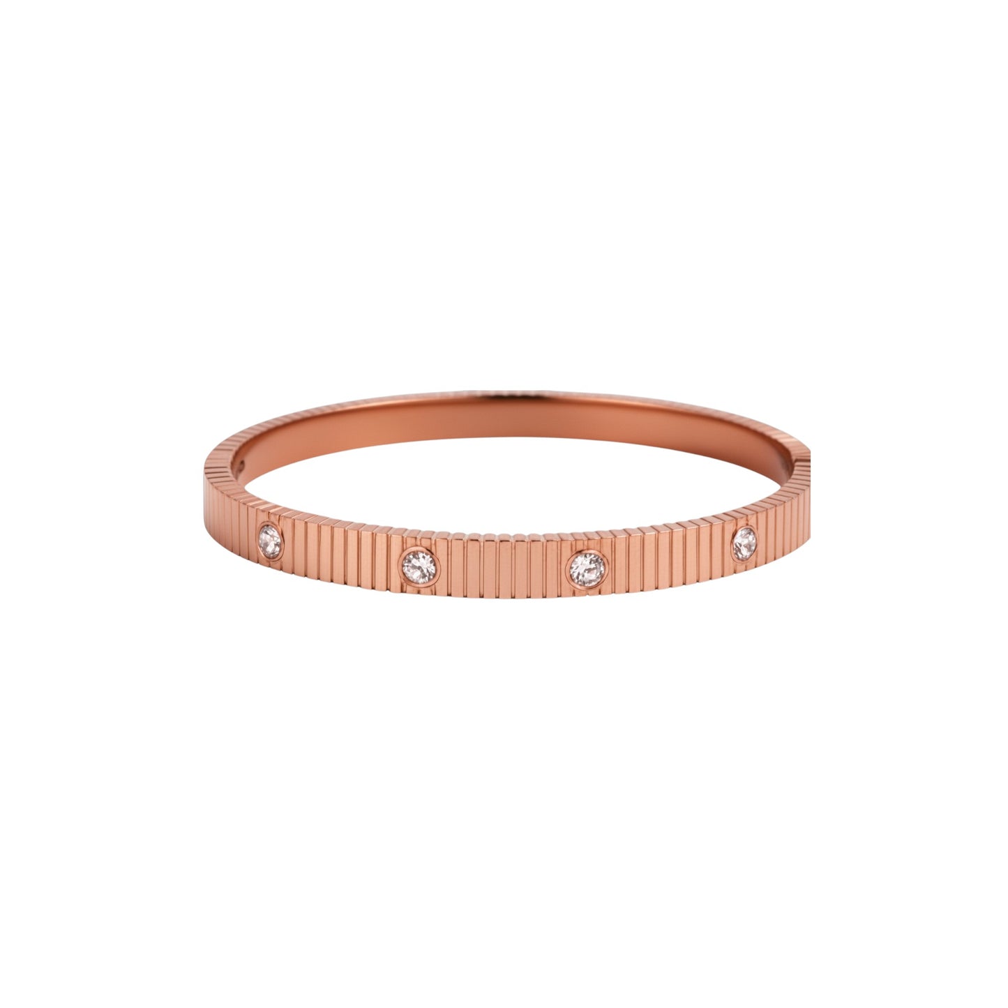 Rose gold textured zirconia bangle with round stone accents