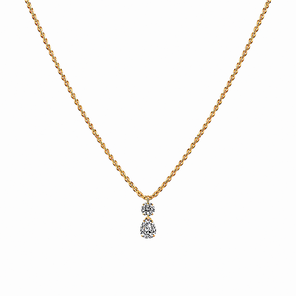 Gold Round and Pear Stone Drop Necklace with sparkling zirconia