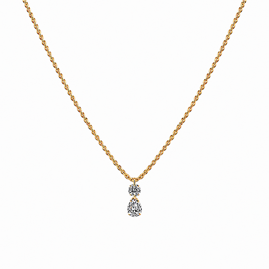 Gold Round and Pear Stone Drop Necklace with sparkling zirconia