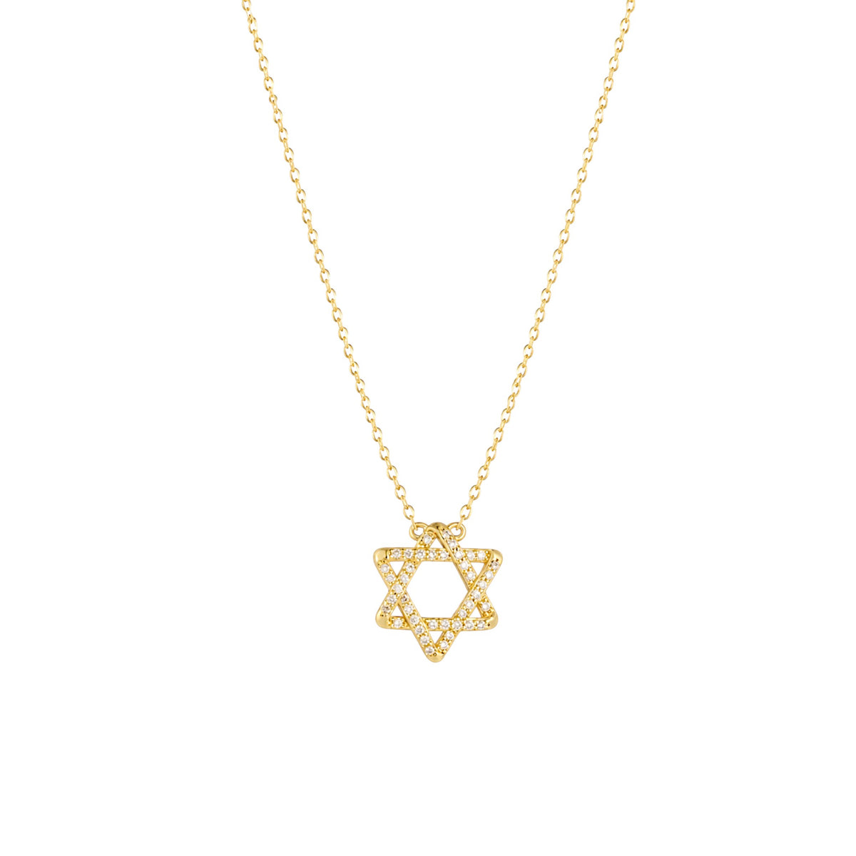 Rounded Magen David Necklace with pavé-set zirconia in gold