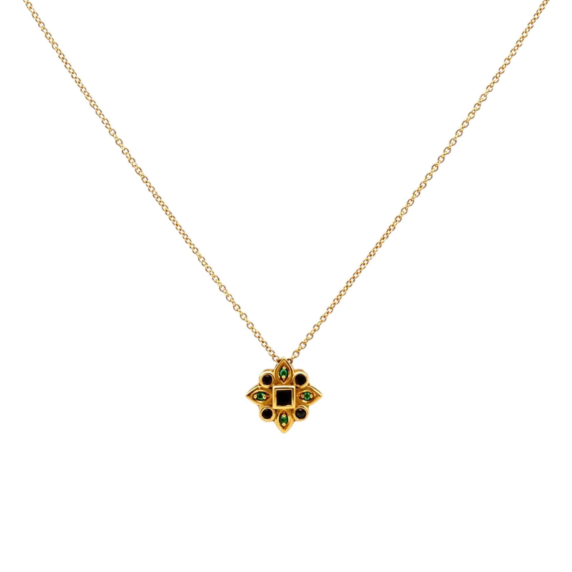 Scandal Kiss Sapphire Mosaic Necklace with princess-cut sapphire and blue and green zirconia