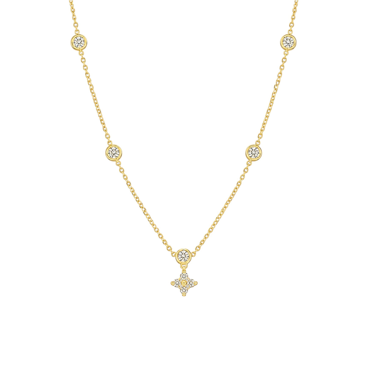 Scandal Kiss Lustre Drop Pendant Necklace in 18ct gold plated 925 sterling silver with sparkling stone accents.