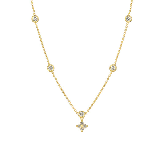 Scandal Kiss Lustre Drop Pendant Necklace in 18ct gold plated 925 sterling silver with sparkling stone accents.