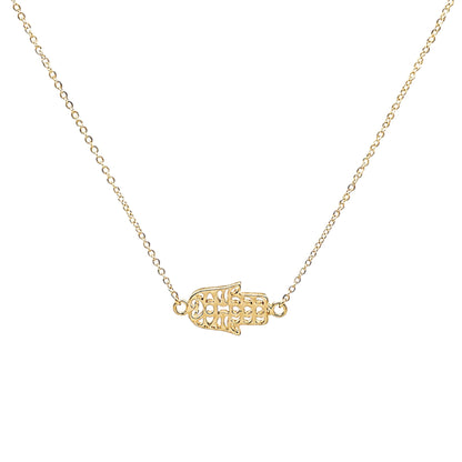 Scandal Kiss gold plated 925 sterling silver Hamsa pendant necklace with a delicate openwork design on a fine chain.