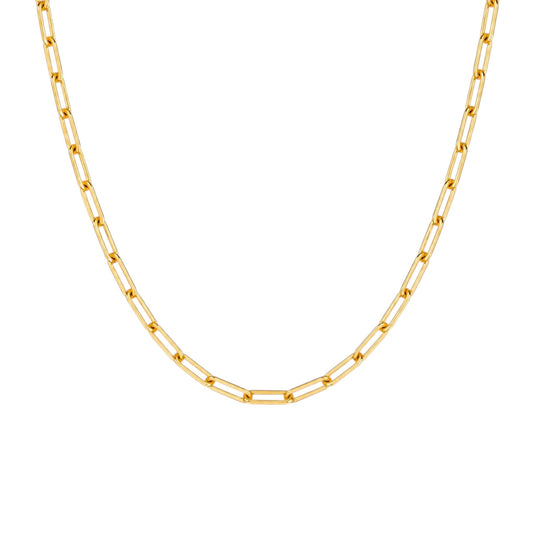Scandal Kiss gold link chain necklace featuring elongated polished links in 14ct gold plated sterling silver.
