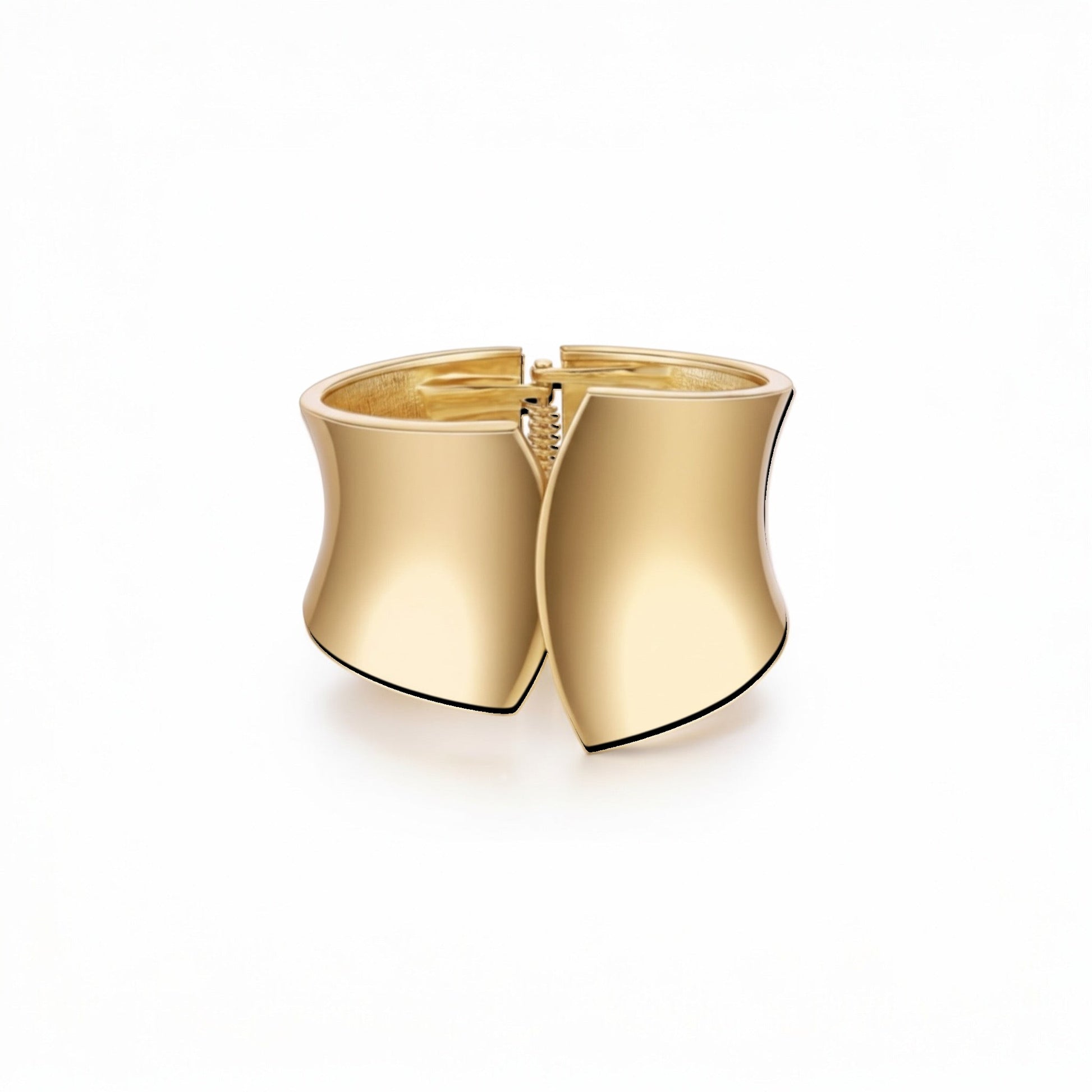 Scandal Kiss wide gold-plated cuff bracelet with a smooth sculpted silhouette and high-polish finish.