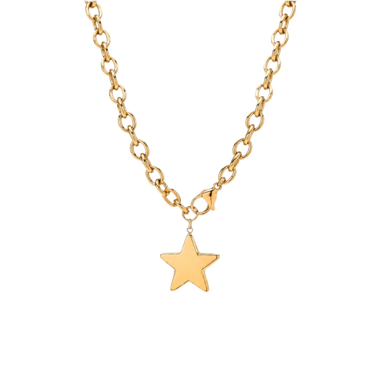 Scandal Kiss gold-toned stainless steel necklace featuring a polished star charm pendant on a bold link chain.