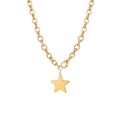 Scandal Kiss gold-toned stainless steel necklace featuring a polished star charm pendant on a bold link chain.
