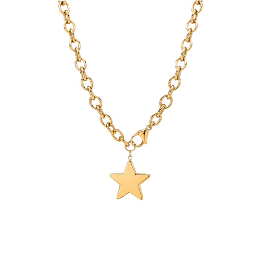 Scandal Kiss gold-toned stainless steel necklace featuring a polished star charm pendant on a bold link chain.