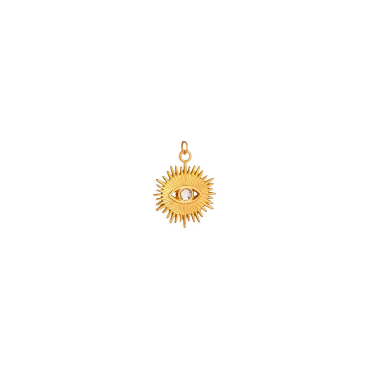 Scandal Kiss gold plated stainless steel sunburst evil eye charm for charm necklaces and bracelets.