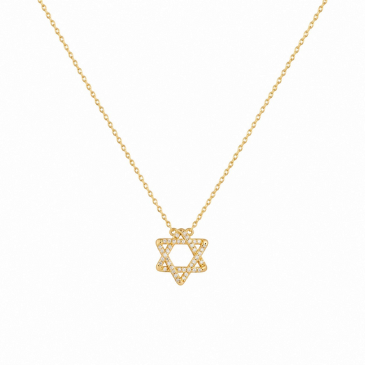 Scandal Kiss gold plated sterling silver Rounded Magen David necklace with pavé-set zirconia on a delicate chain