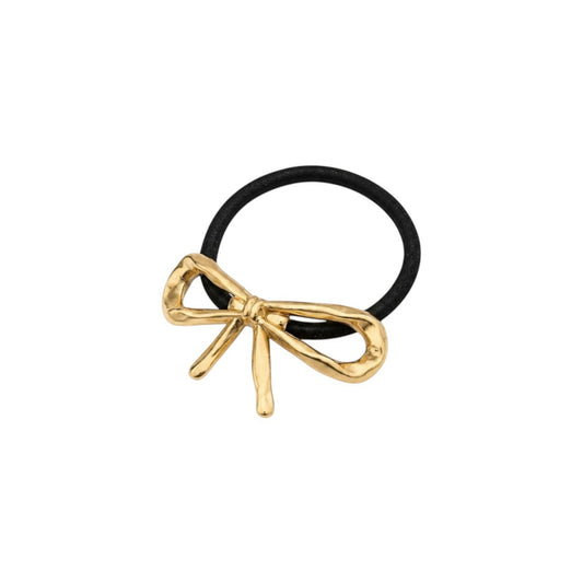 Sculpted Gold Bow Hair Tie with an 18ct Gold plated Stainless Steel bow and black elastic