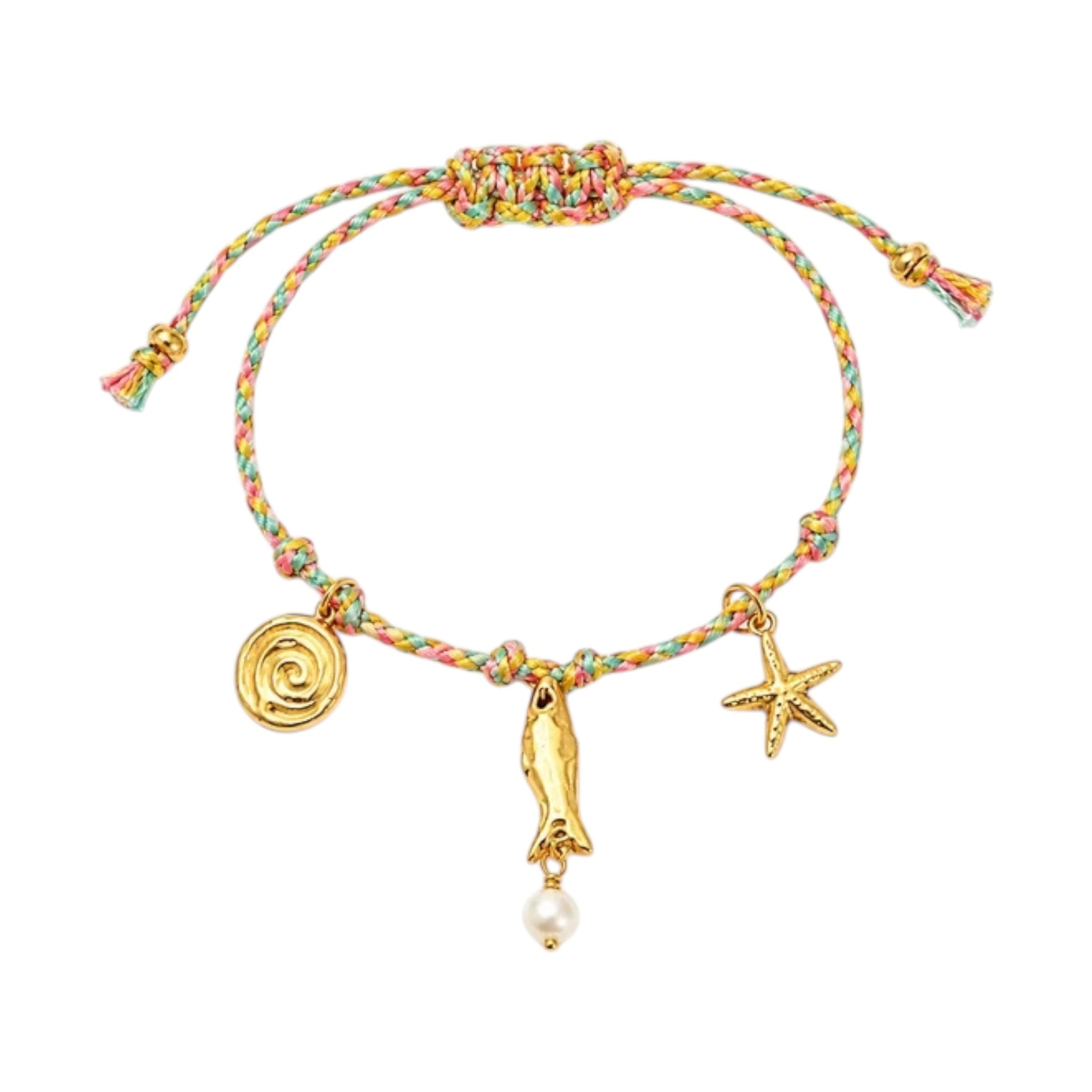 Seaside Charm Bracelet with a colourful braided cord and ocean-inspired charms