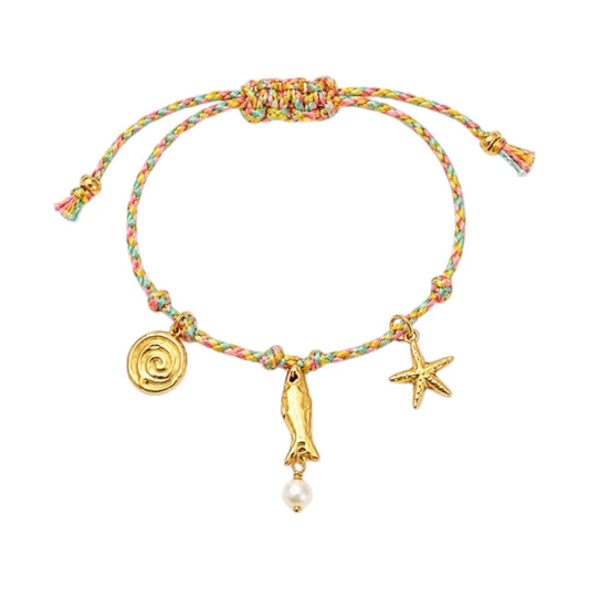 Seaside Charm Bracelet with a colourful braided cord and ocean-inspired charms