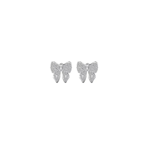 Shimmer Bow Studs Silver Earrings