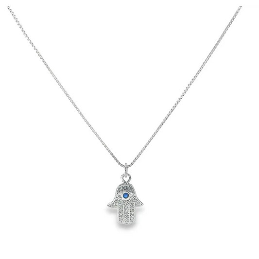 Silver Hamsa Pendant with Blue Stone Pendants