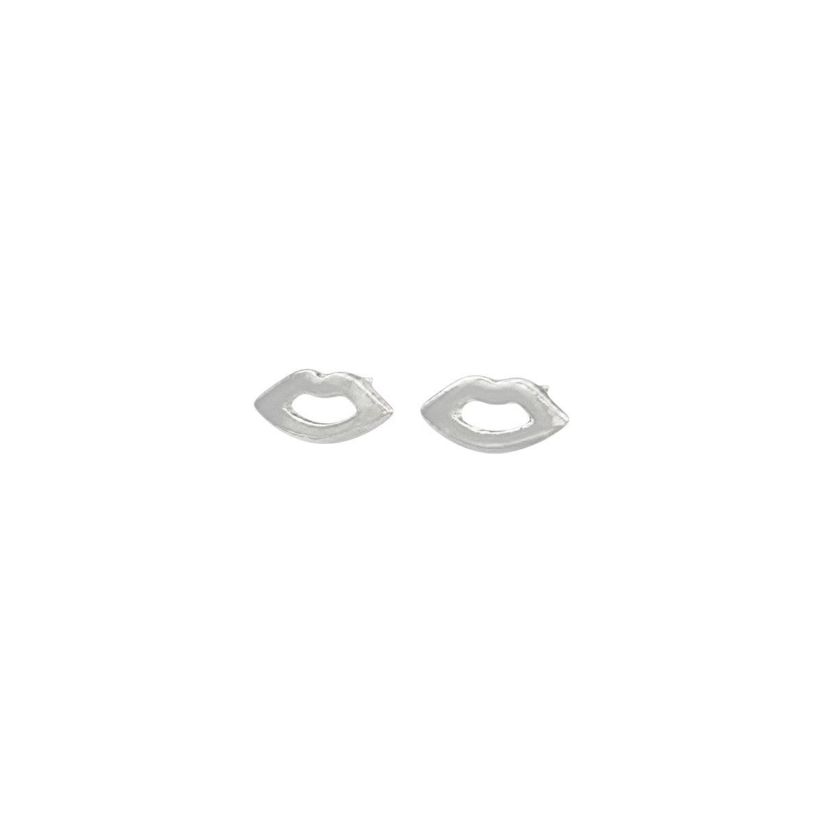 Silver lip stud earrings in sterling silver with a sleek polished finish