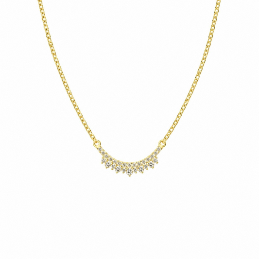 Sparkle Curve Necklace in 925 Sterling Silver with 18ct Gold plating featuring a graceful curved row of clustered zirconia