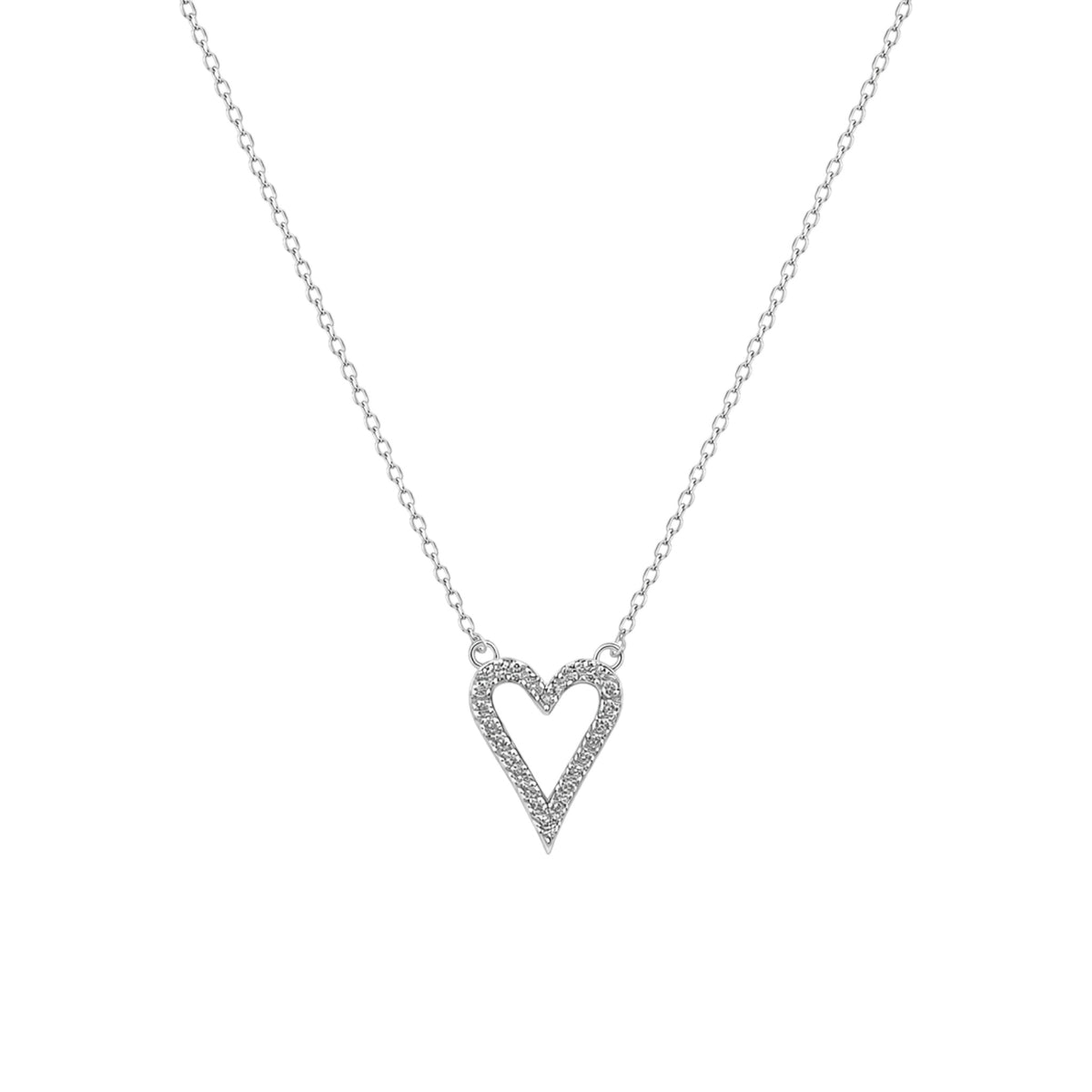 White Sparkling Heart Necklace in White Gold plated 925 Sterling Silver with zirconia detailing