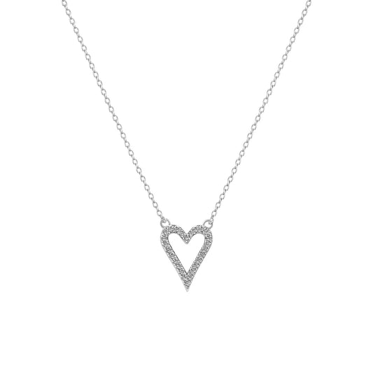 White Sparkling Heart Necklace in White Gold plated 925 Sterling Silver with zirconia detailing