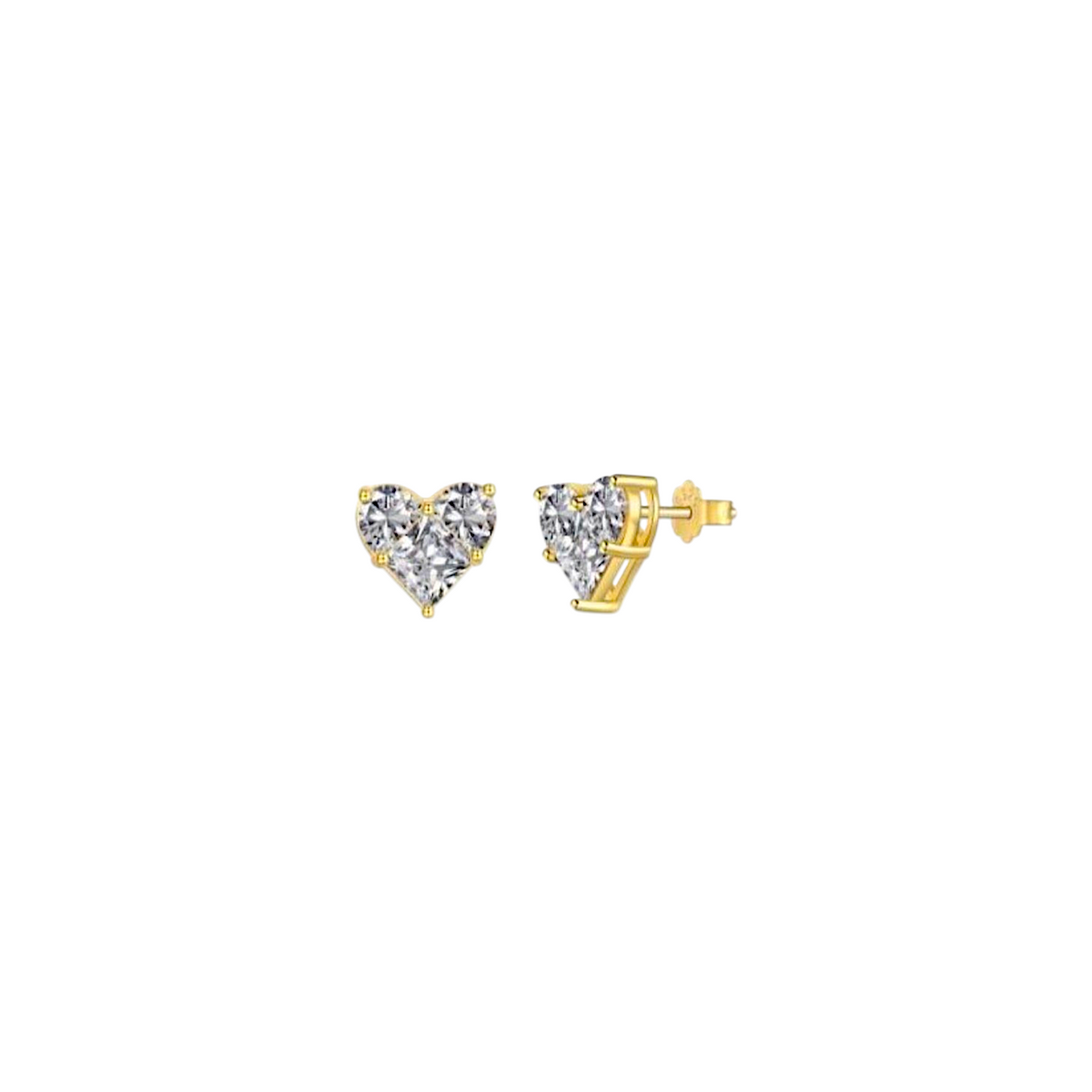 Sparkling Heart Stud Earrings in gold with faceted zirconia