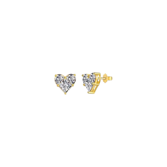 Sparkling Heart Stud Earrings in gold with faceted zirconia