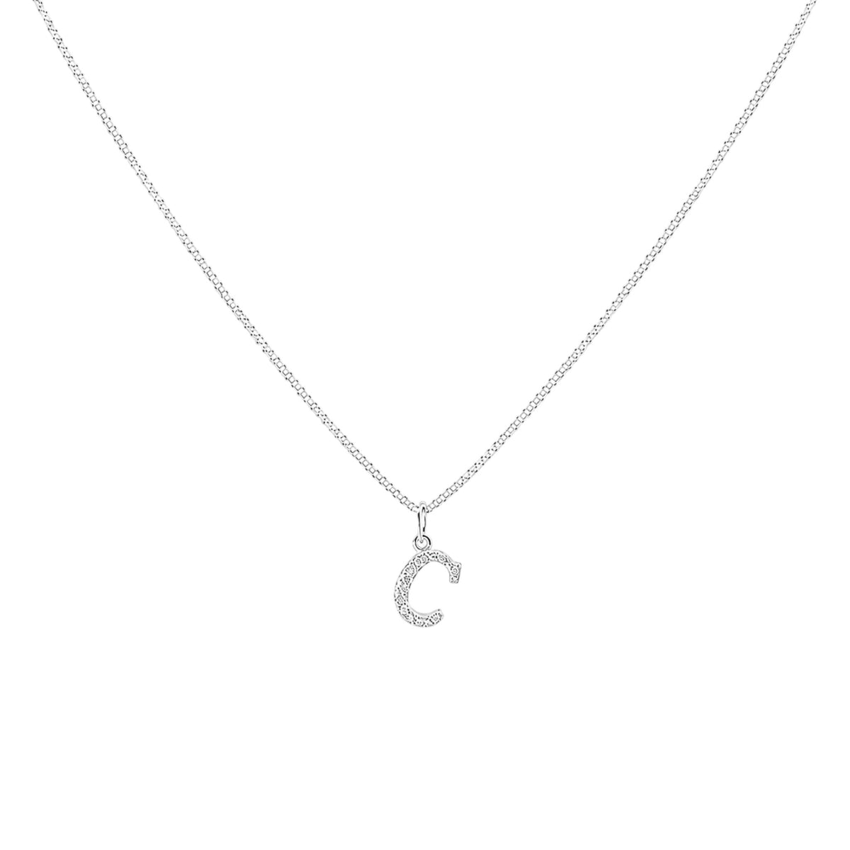 Sterling Silver letter C Sparkling Initial Charm with zirconia detailing