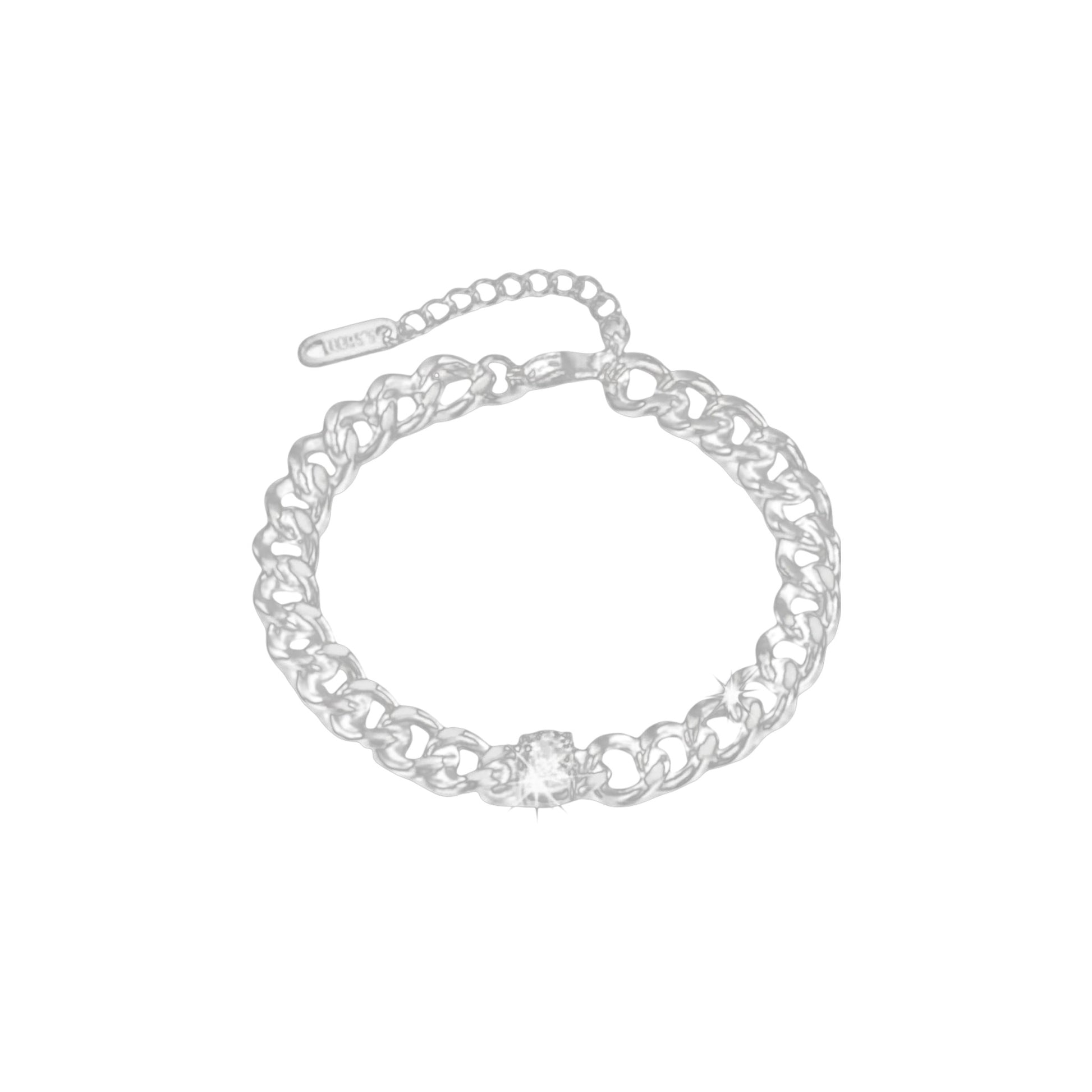 Stainless Steel Signature Stone Bracelet with a curb chain and centre zirconia stone
