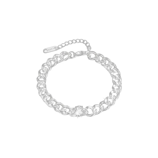 Stainless Steel Signature Stone Bracelet with a curb chain and centre zirconia stone