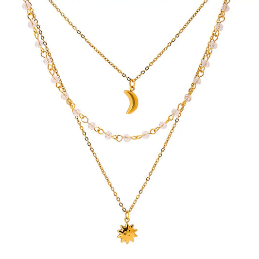 Sun and Moon Charm Layered Necklace Necklaces