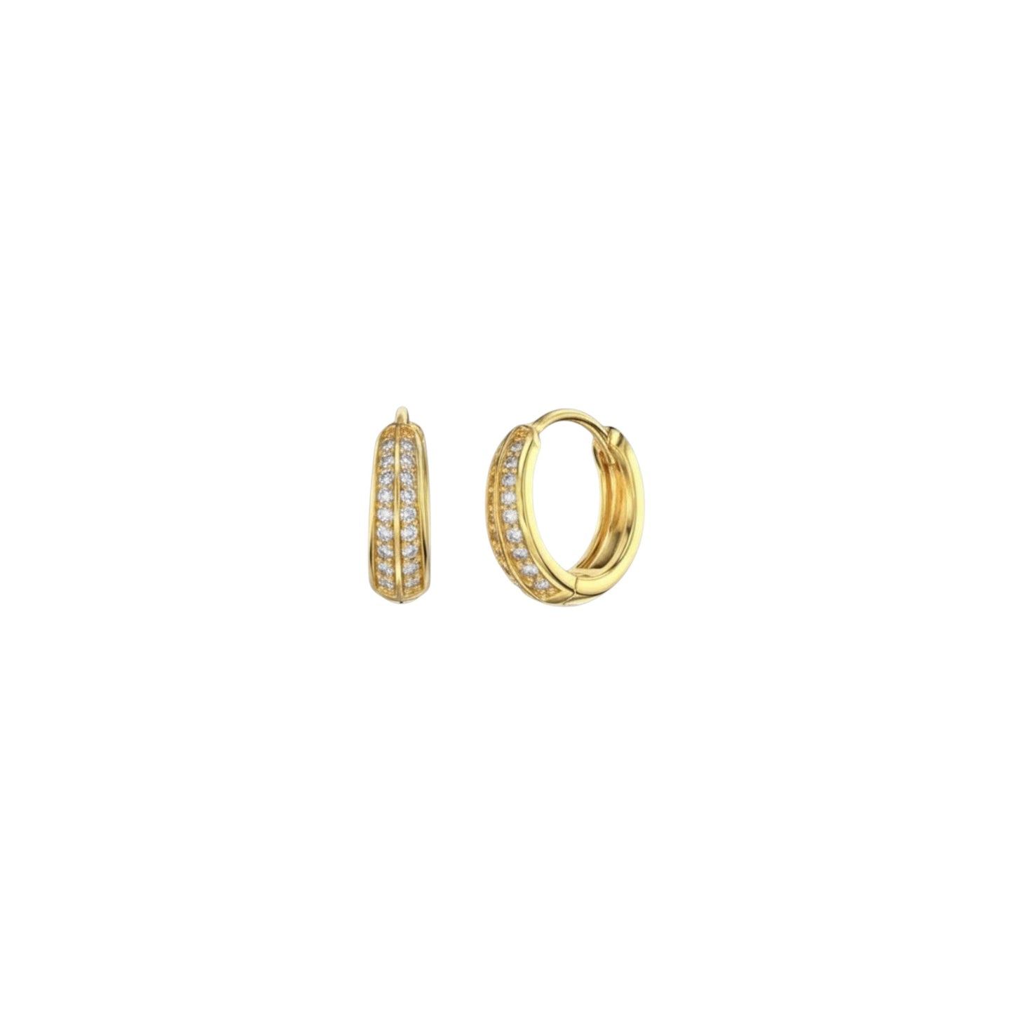 Gold tapered pavé huggie earrings in sterling silver with zirconia detailing