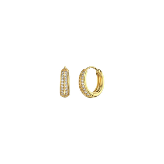 Gold tapered pavé huggie earrings in sterling silver with zirconia detailing