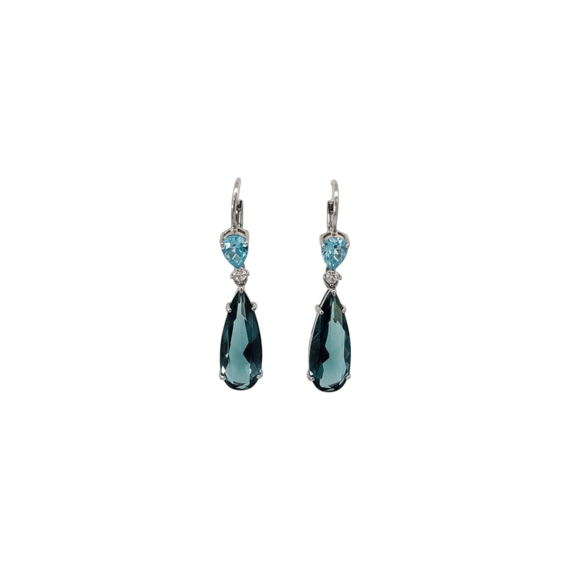 Blue teardrop colour earrings in sterling silver with elongated blue stone detailing