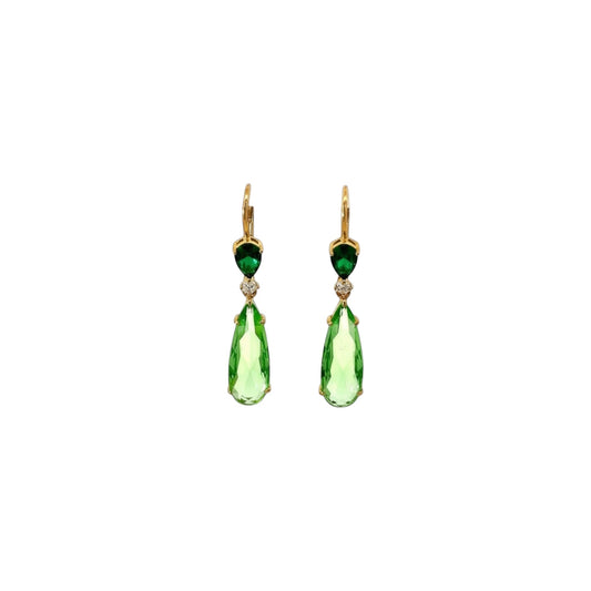 Green teardrop colour earrings in sterling silver with elongated green stone detailing