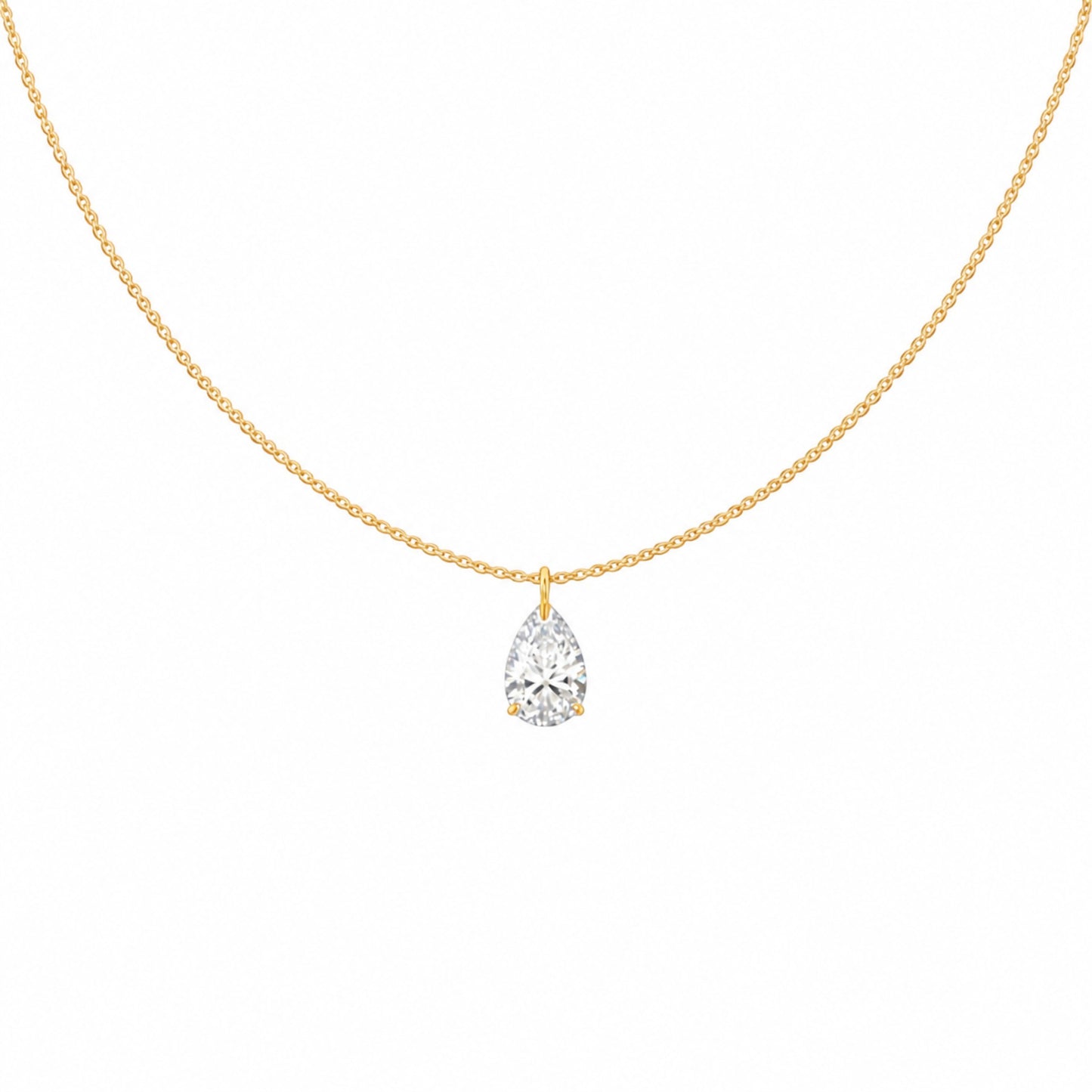 Teardrop Stone Necklace in 925 Sterling Silver with18ct Gold plating featuring a sparkling 5 x 8mm teardrop-shaped zirconia