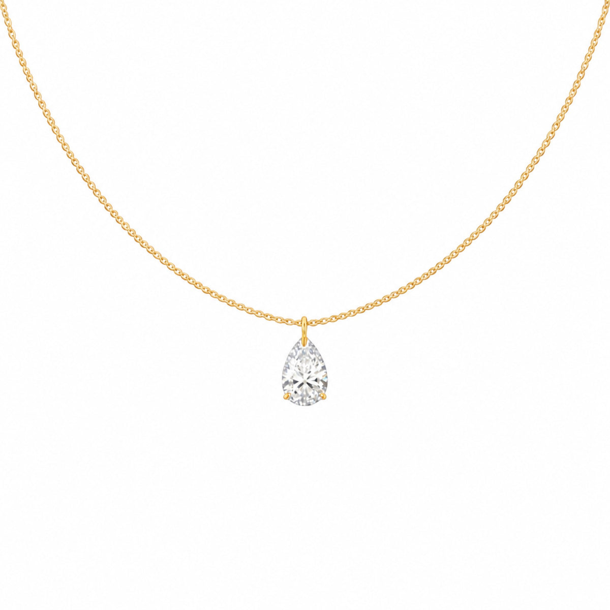 Teardrop Stone Necklace in 925 Sterling Silver with18ct Gold plating featuring a sparkling 5 x 8mm teardrop-shaped zirconia