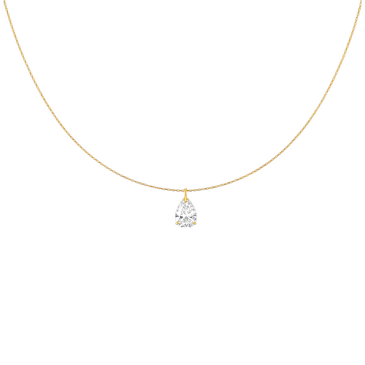 Teardrop Stone Necklace in 925 Sterling Silver with 18ct Gold plating featuring a sparkling 5 x 8mm teardrop-shaped zirconia